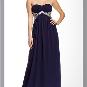 Strapless Bodice Cutout Mesh Prom Dress